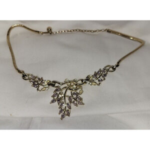 Bogoff Silver Tone Leaf Rhinestone Gold Braided Choker Adjustable Clasp Necklace